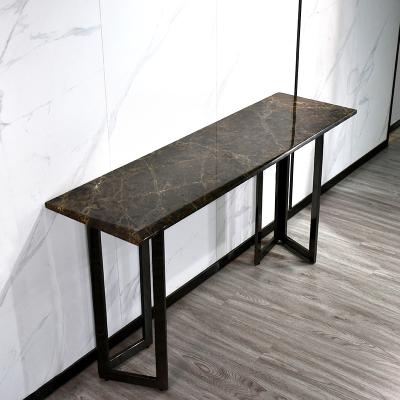 China Modern Simple Decorative Marble Top Black Gold Long Hallway Console Table Metal Base Console Table for sale