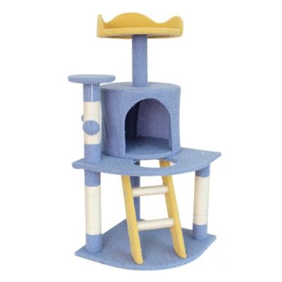 China Wholesale Sustainable Modern Natural Large Frame Sisal Cat Treehouse Wooden Tower Scratcher Set for sale