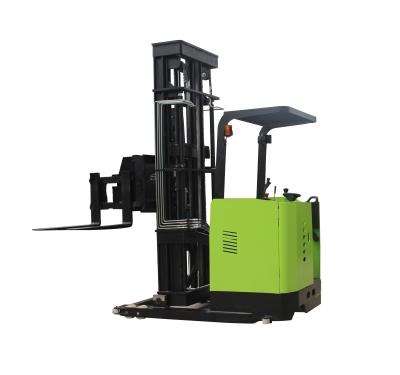 China Building Material Shops 1.0 Ton 1000 Kg Pallet Stacker VNA Three Way Electric Steering Narrow Aisle Forklift 48V 3 Way Forklift for sale