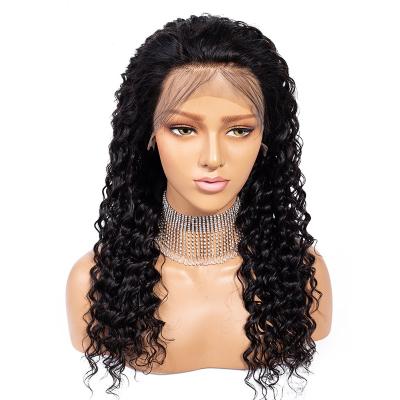 China Hot Selling Hd Transparent Deep Wave Lace Front Human Hair Headband Curly Wigs For Women for sale