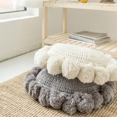 China Nordic Design Anti-Static Sofa Cushion Round Ball Handcrafted Rest 50cm Single Tile Chunky Knitted Pillow Cases Bohemian for sale