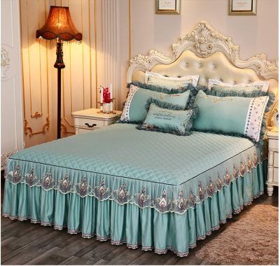 China Wholesale Beautiful Anti-Static Lace Home Bed Skirts Fit Heavy Size 160*200 Medium Bedspread Skirt Set White Home Bed Skirt for sale