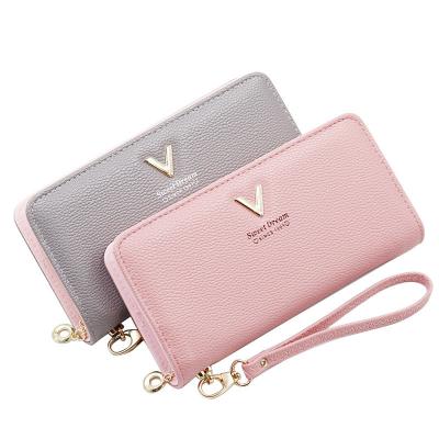 China Wide Varieties New Design Waterproof Double Leather Long Zipper Ladies Wallet for sale