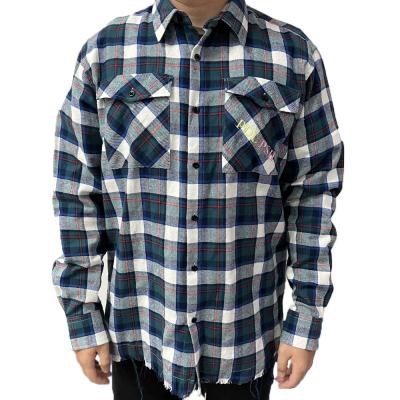 China Hot Sale Anti-pilling Cheap Price Embroidery Character Plus Size Plaid Flannel Distressed Shirts for sale