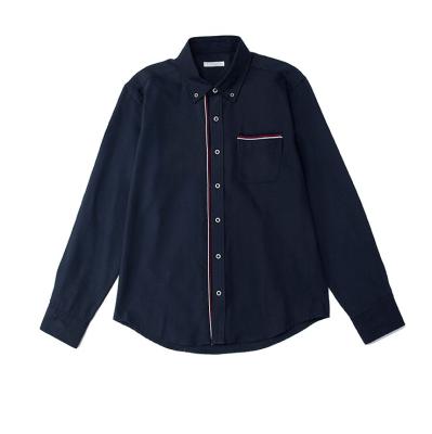 China Navy Blue Men's Breathable Single Button Around Long Sleeve Bottom Print Your Logo Casual Formal Solid Shirt for sale