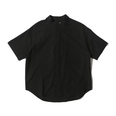 China New Design Hemp Boys Breathable Oversized Short Sleeve Custom Woven Buttons Hidden Buttons Solid Label Black Solid Shirt for sale