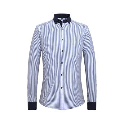 China Spring Autumn Breathable Mens Stripe Shirts Business Slim Fit Button Down Dress Shirts For Men for sale