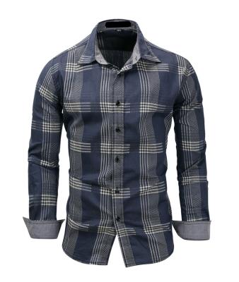 China Latest Oxford Shirt Design Anti Shrink Long Sleeve Checked Turn Down Collar Mens Shirt for sale