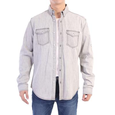 China Factory Wholesale Breathable Mens Two Pocket 100% Cotton Long Sleeve Button Down Denim Shirt for sale