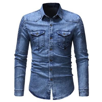 China Breathable Plus Size Long Sleeve Fade Jeans Denim Jacket Denim Shirts For Men for sale