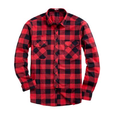 China Hot Sale Anti-Shrink Wholesale Design Plaid Shirts Red Black Custom Flannel Shirt Men for sale