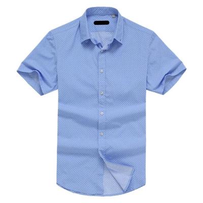 China Custom Made Anti Shrink High Quality Solid Blue Dress 100% Cotton Short Sleeve Shirt Men for sale