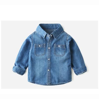 China Breathable Boys Denim Plus Size Hip Hop Solid Blue Acid Washed Oversized Kids Dress Shirt With Pocket for sale