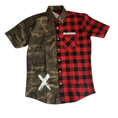 China Early Spring 2021 Private Logo Anti-pilling Long Sleeve Flannel And Canvas Patchwork Male Shirts for sale