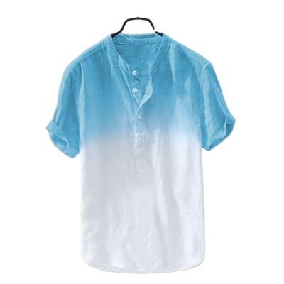 China Hot Sale Men's Breathable Round Neck Cotton Canvas Casual Dip Dye Short Shirts For Men for sale