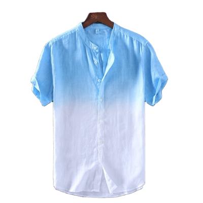 China Breathable Dye Dye Hemp Short Sleeve Tencel Shirt Custom Casual Shirt For Men for sale