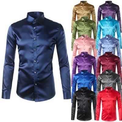 China High Quality Sustainable Silk Slim Fit Long Sleeve Long Sleeve Satin Dress Shirts For Men for sale