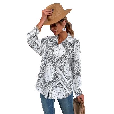 China Breathable Women's Printed Cardigan Long Sleeve Chiffon Single Breasted Blouse For Women for sale