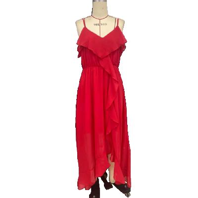 China Breathable women's long dress with solid color halter and v neckline dress for sale