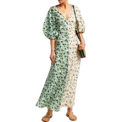 China Women's High-Waisted Dress Breathable Patchwork Printed Dress for sale