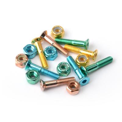 China Adult Slide Screw Nut Plated Color Nails Skateboard Land Surfboard Deck Four Wheel Nail for sale