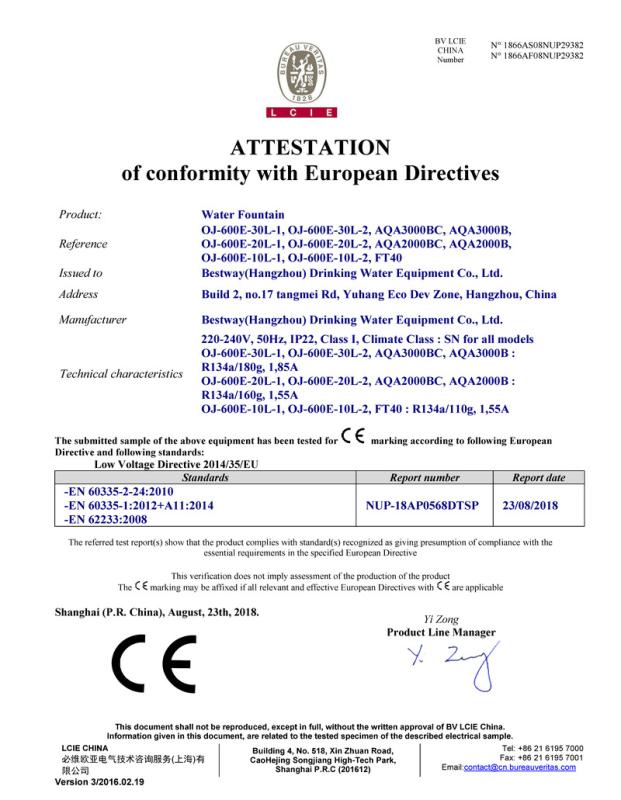 CE - Bestway (Hangzhou) Drinking Water Equipment Co., Ltd.