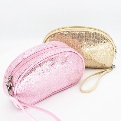 China Traditional ladies top pink ziplock small glitter beauty bag shiny logo for women cosmetic makeup sequin bag the beautiful for sale