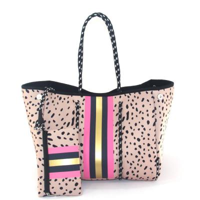 China Fashion Amazon Neoprene Perforated Beach Bag Mother And Child Shoulder Bag Portable Ladies Travel Shopping Tote Bag for sale