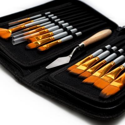 China 15 Professional Acrylic Paint Free Sample Paint Brush Set with Paint Knife and Watercolor Sponge for Acrylic, Watercolour, Gouache for sale