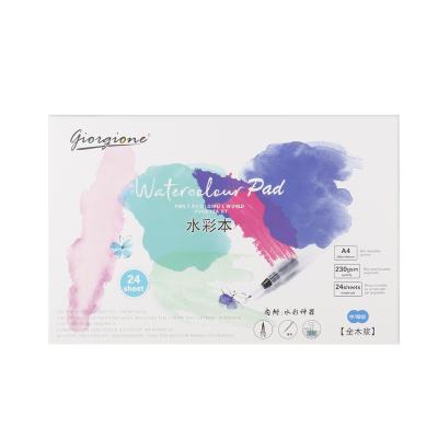 China Wholesale A4 230gsm 24 Size Fine Grain Leaves Watercolor Drawing Giorgione Printed High Quality Pad with Green, Pink, Blue, Purple for sale