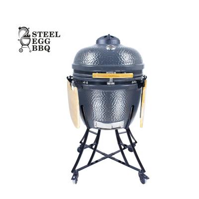 China Adjustable Height STEEL EGG GRILL Large Outdoor Auplex Kamado 21 24 29 inch with Bamboo Side Table for sale