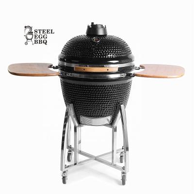 China Adjustable Size EGG STEEL BARBECUE KAMADO Grill 23.5 Inch Black Oudoor Charcoal Oven Ceramic for sale