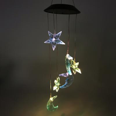 China Seven Colors Of The Spectrum Hesoray Garden Decoration Solar Outdoor Waterproof Star Moon Led Wind Chime Light for sale