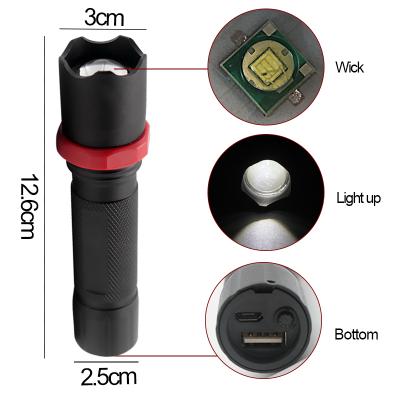 China Mini Emergency Aluminum Alloy Zoom Flashlight With Power Bank Function for sale