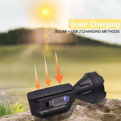 China High Efficiency Emergency 2 Methods LED Portable Handheld Outdoor Patrol Charging Solar Spotlight With Power Bank for sale