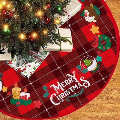 China Custom Wholesale New Christmas Decor Chirstmas Tree Decoration Wave Red And White Nonwoven Lattice 90CM Christmas Tree Skirt for sale