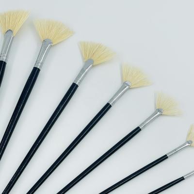 China Hot Selling Acrylic Blue Wood Handle 9cs Amazon Aluminum Tube Stiffen Hair Fan Shape Artist Oil Paint Brush Set for sale