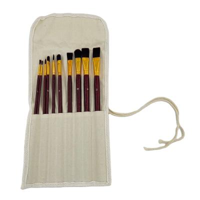 China Professional Long Handle Hair Acrylic Paint Dark Red Nylon Brush Set Oil Paint Aluminum Tube Gold Wooden High Quality Professional Color For Artist for sale