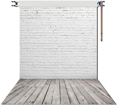 China 5X7ft Christmas White Brick Wall With Gray Wooden Floor Photography Vinyl Backdrop for sale