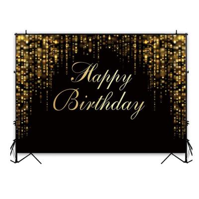 China Christmas Happy Birthday Party Backdrop Black and Gold Glitter Bokeh Sequin Spots Photography Background for sale