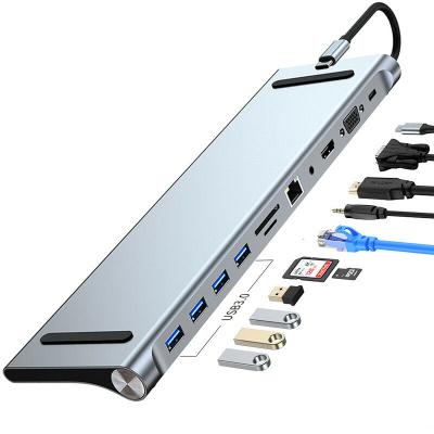 China Aluminum Alloy 11 in 1 Type-C HD Docking Station USB3.0 Adapter Interface Splitter HUB Tablet for sale