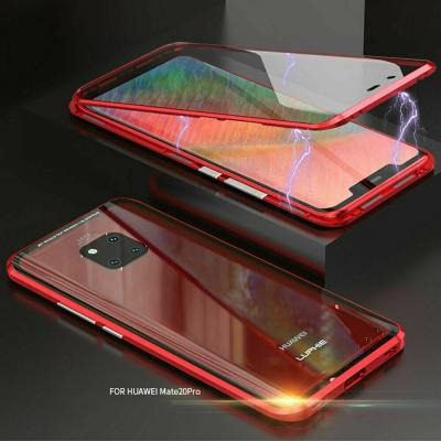 China Adsorp Magnetic Metal Case Tempered Glass 360 Cover Glass Case For Huawei P30 Mate 20 Pro Lite for sale