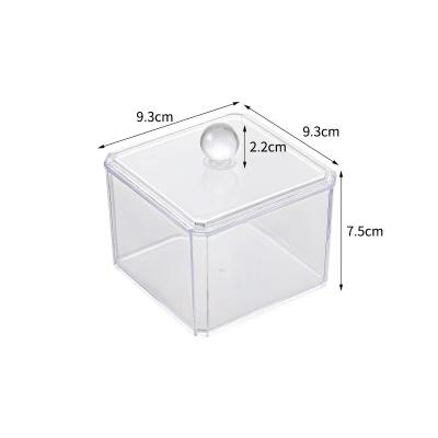 China Stocked Acrylic cotton swab storage box, cotton swab crystal storage box, transparent wooden cover, desktop storage, square storage box, for sale