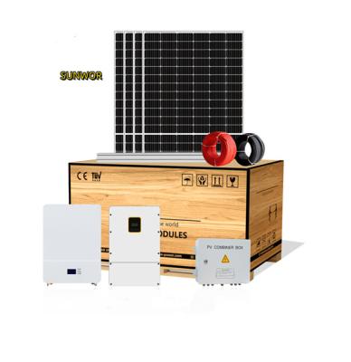 China Sunwor 3kw 5kw 8kw 10kw Solar Power Hybrid System Domestic Price PV Panels Systems With Storage Batteries for sale