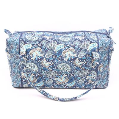 China 2019 Fashion Women Waterproof Handmade Cyan Blue Cotton Quilted Bag Wholesale Design Travel Bag for sale