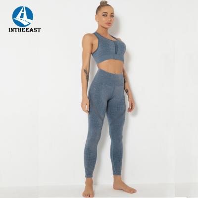 China High Breathable Small Stretch Rib Knit Sports Underwear Yoga Fitness Sports Vest Women Yoga Suit Plus Size Set for sale