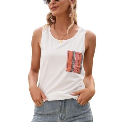 China Factory Price Anti-Shrink High Security Women's White Tank Top Sports Tank Top With Multicolor Pockets for sale