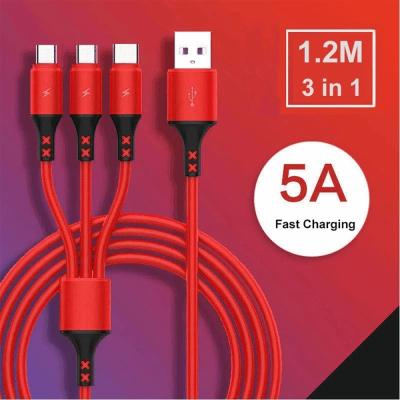 China As Shown Super Fast Charging Three-in-One Data Cable Fast Charging Line USB Cable For IPhone Android Type-C Charging Cable for sale