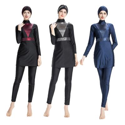 China Both Soft Swimming Surface Two Pieces Modest Muslim Swimwear Women Islamic Swimwear Long Sleeve Shiny Print Cover Up for sale