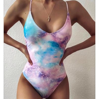 China 2021 summer new high quality hot sale breathable one-piece swimwear printing blooming bridle split ladies sexy swimwear for sale